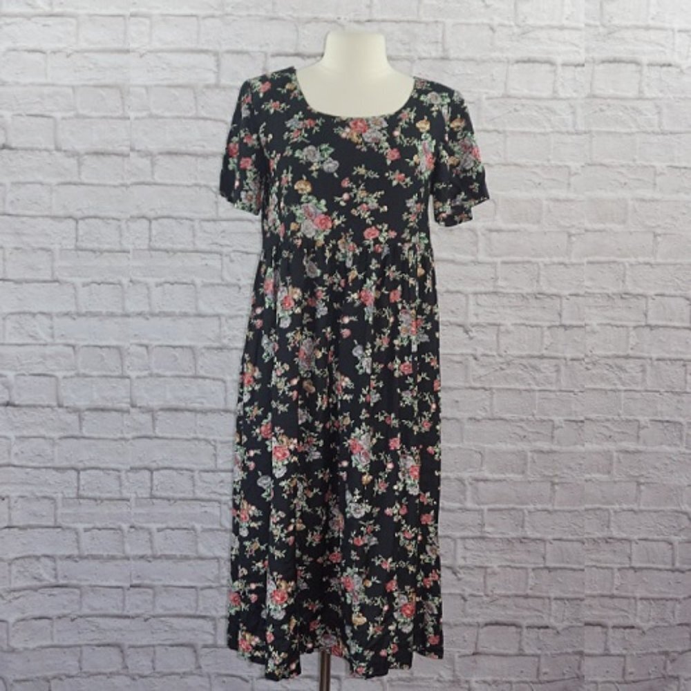 Vintage 80s Floral Midi Dress